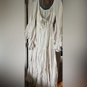 Custom Made Bohemian Angel sleeve maxi dress decorate with lace around a dress.